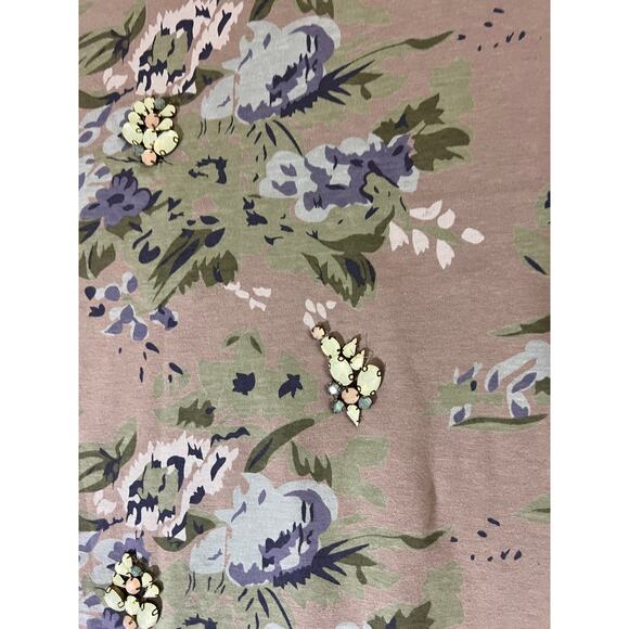 Chicos Top Shirt Women’s 3 Light Brown Soft Pink Floral Bejeweled Blouse Comfy - Picture 3 of 5